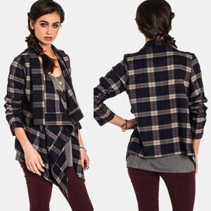 Lovers + Friends Days Like These Plaid Tartan Waterfall High-Low Open Jacket